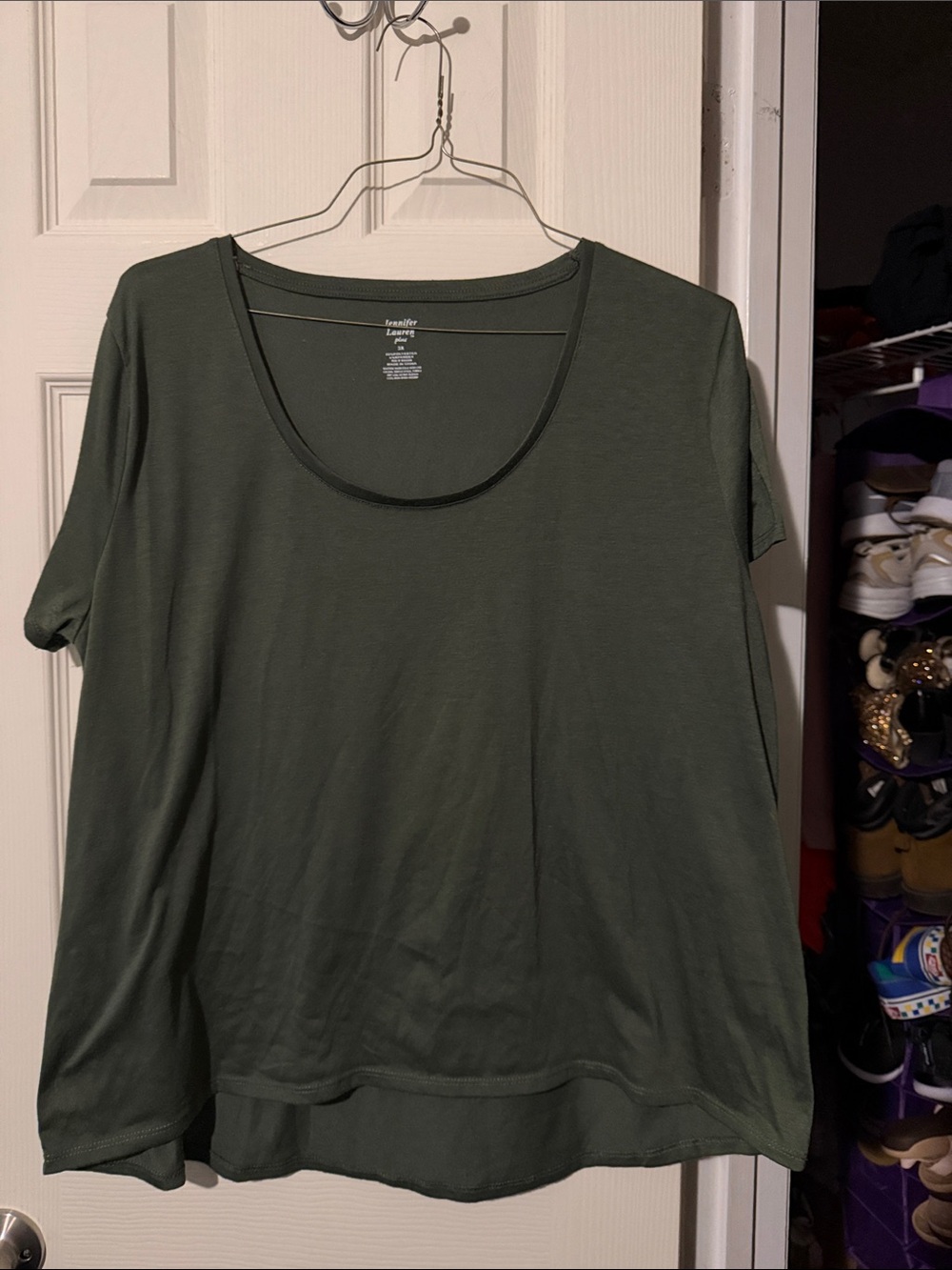 #138 Jennifer Lauren Scoop Neck Short Sleeve Tee — Olive Green